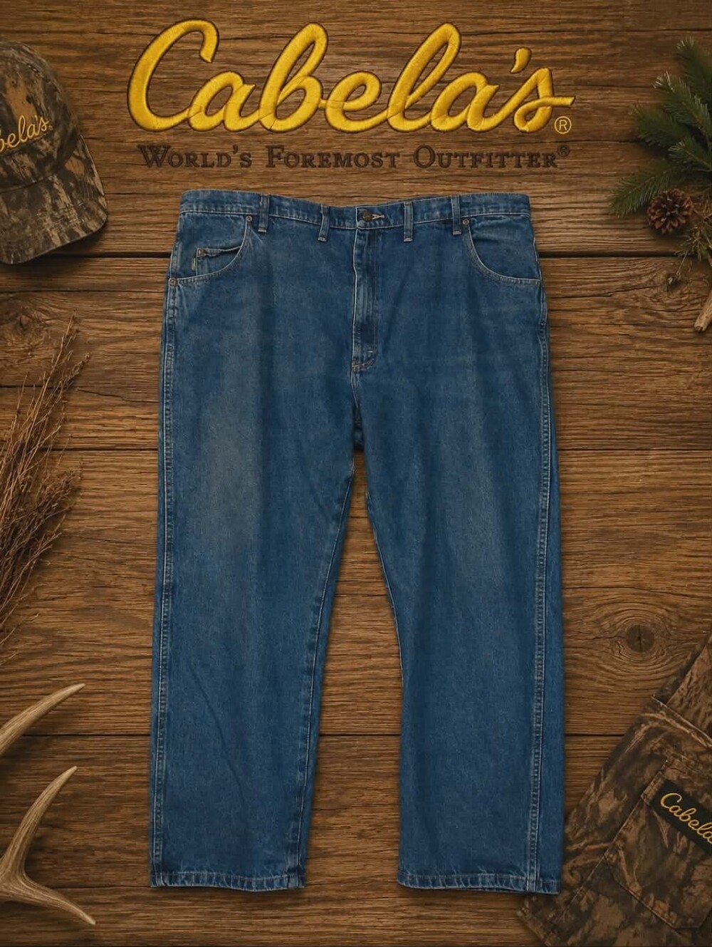 Vintage Y2K Cabela's Jeans Mens 46x32 Blue Denim Relaxed Fit YKK Zip